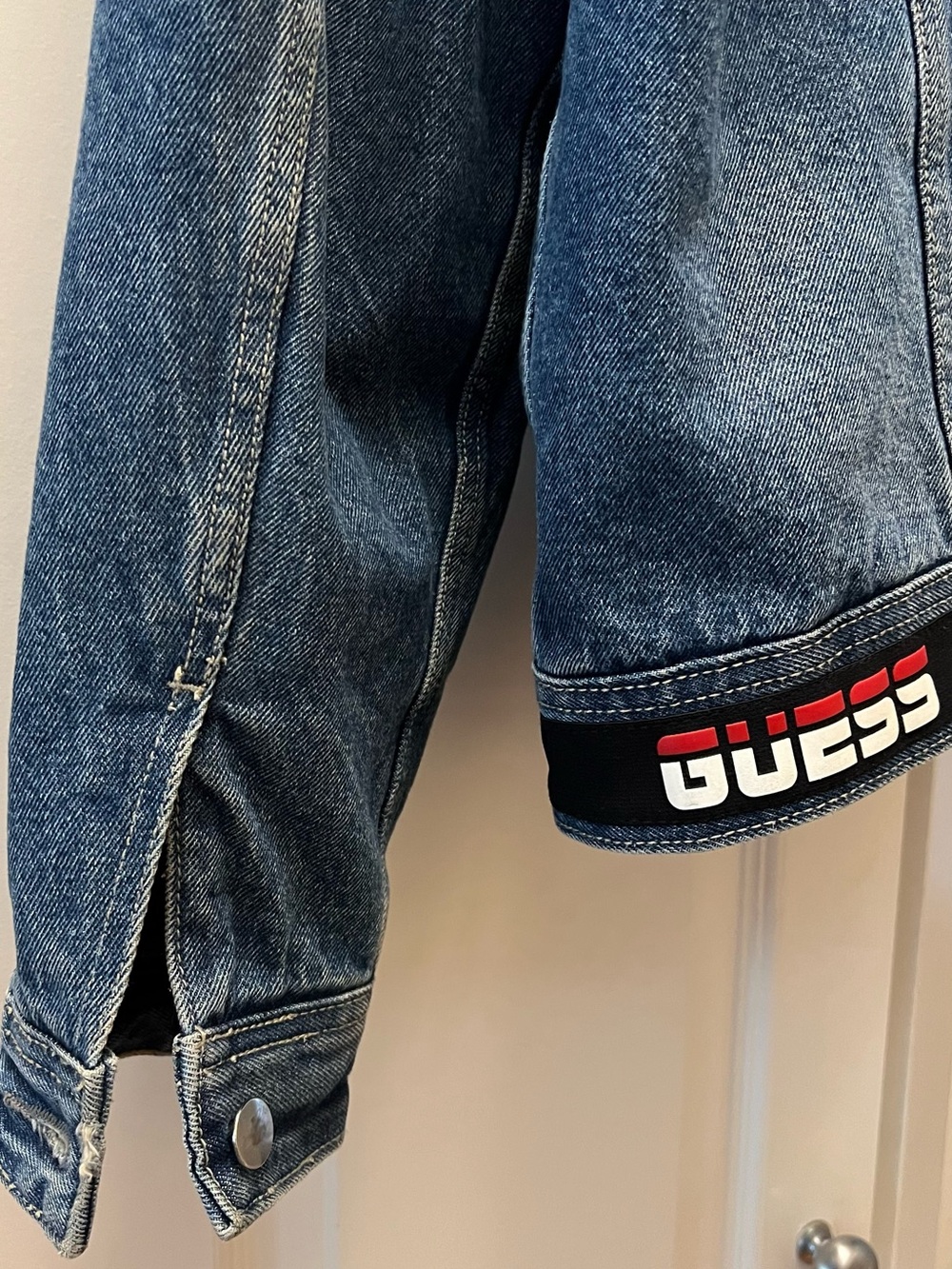 GUESS Dark Blue Denim Jacket with Branded Hem Tape - Picture 4 of 5